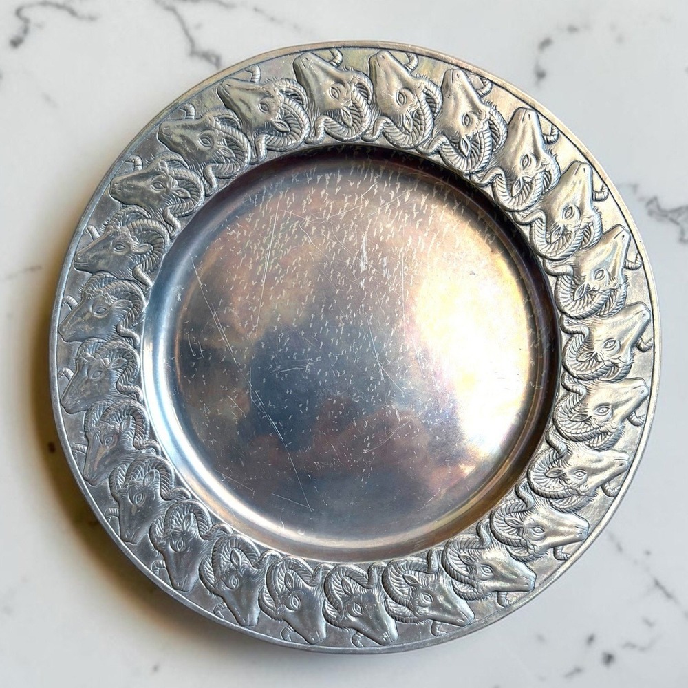 Vintage Arthur Court Designs 1982 Ram Head Aluminum Large Serving Platter 14"